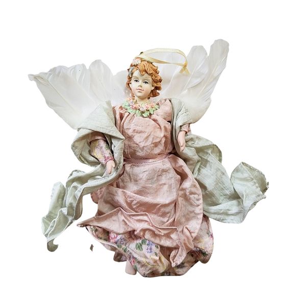 Vintage 80’s Porcelain Victorian Winged Feathers Angel Doll Ornament 7.50” FLAW* - Picture 2 of 4